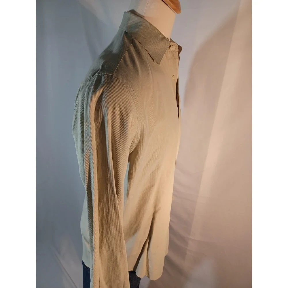 Donna Karan New York Shirt Mens 16‎ 34/35 Beige Stripe Classic Fit Dress Cotton